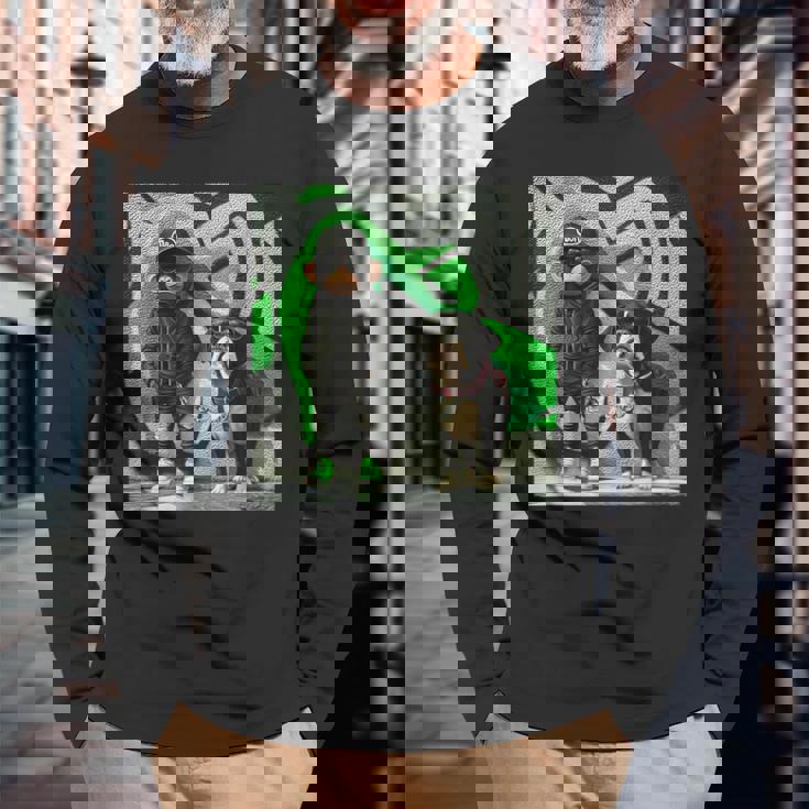 面白い猿と犬のグラフィックストリートウェアクールなデザイン 男性用 長袖Tシャツ 高齢者への贈り物