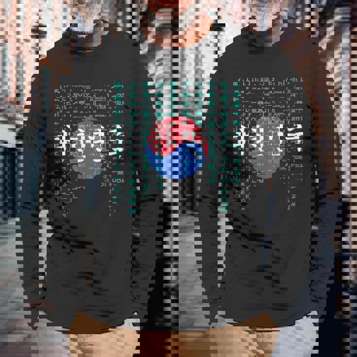 韓国国旗 ハングルアルファベット付き 長袖Tシャツ 高齢者への贈り物