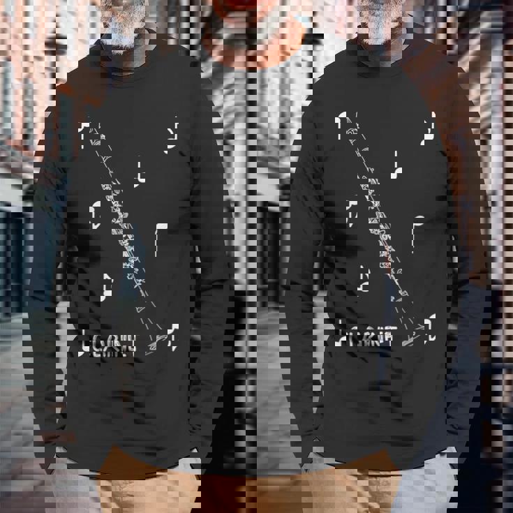 音符クラリネット 長袖Tシャツ 高齢者への贈り物