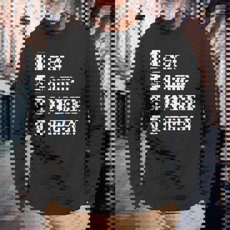 食べる 睡眠 ポーカー リピート トランプ ゲーム ホールデム 長袖Tシャツ 高齢者への贈り物