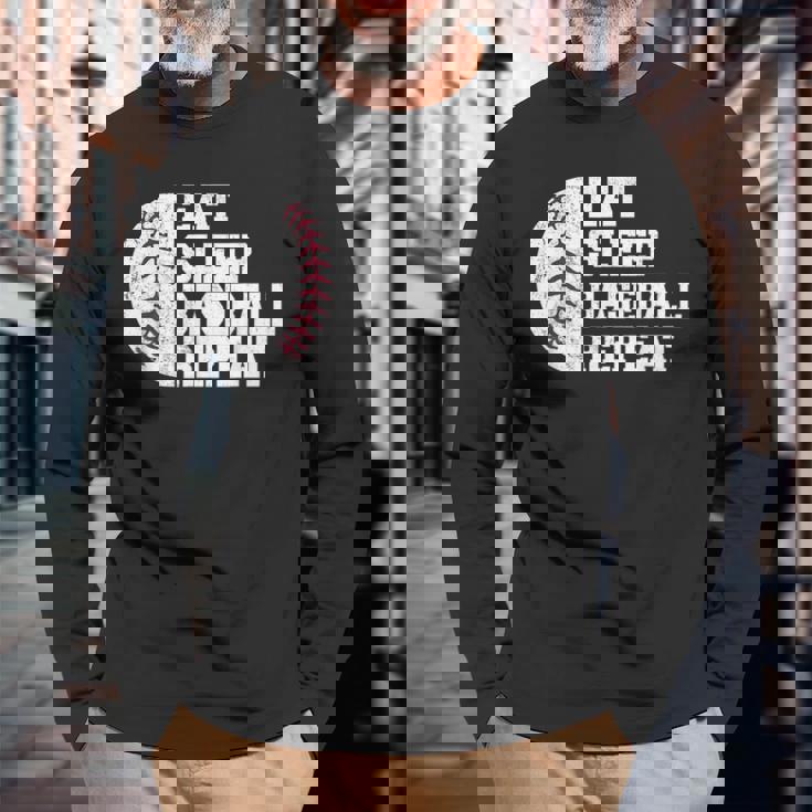 食べる、寝る、野球を繰り返す、野球選手、面白い、野球 長袖Tシャツ 高齢者への贈り物