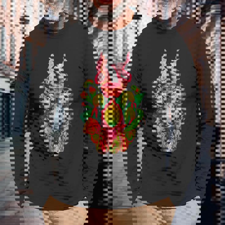 食虫植物 ネイチャーアート 食虫植物 サラセニア 長袖Tシャツ 高齢者への贈り物