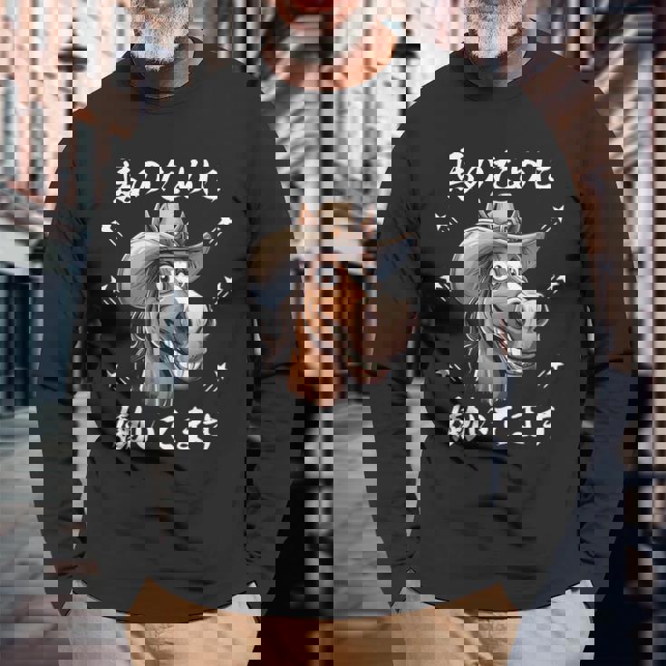 馬のために働いてます 長袖Tシャツ 高齢者への贈り物