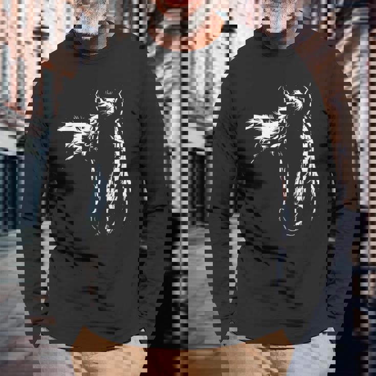 馬好きのためのエレガントな馬のシルエットのグラフィックアートデザイン。 長袖Tシャツ 高齢者への贈り物