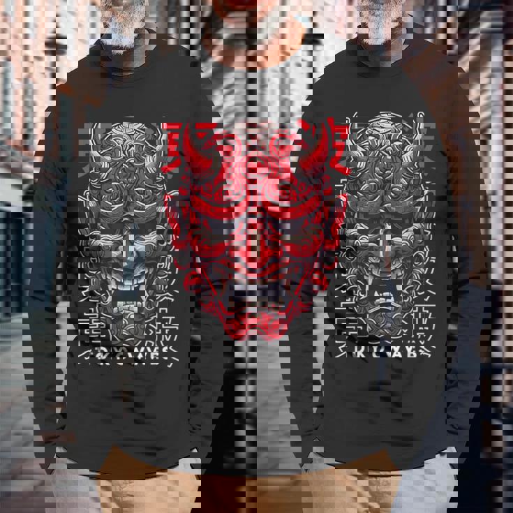 鬼マスク フェイス 妖怪 悪魔 般若 日本 鬼マスク 長袖Tシャツ 高齢者への贈り物