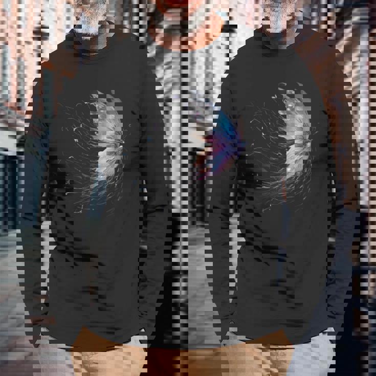 魔法の蝶 神秘的な蝶 銀河 星 長袖Tシャツ 高齢者への贈り物