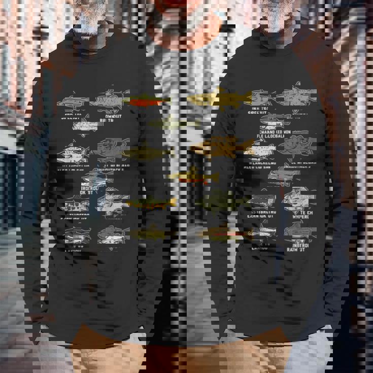 魚の種のトラウトのサーモンのバス釣りの漁師のアングラーのギフト 長袖Tシャツ 高齢者への贈り物