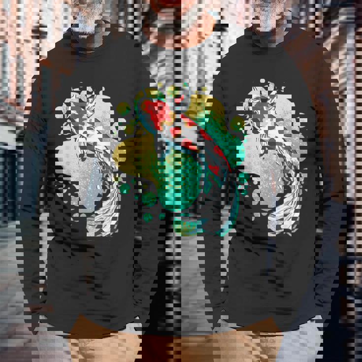 鯉 鯉 ジャパン 鯉 魚 エステ ベイパーウェーブ 長袖Tシャツ 高齢者への贈り物