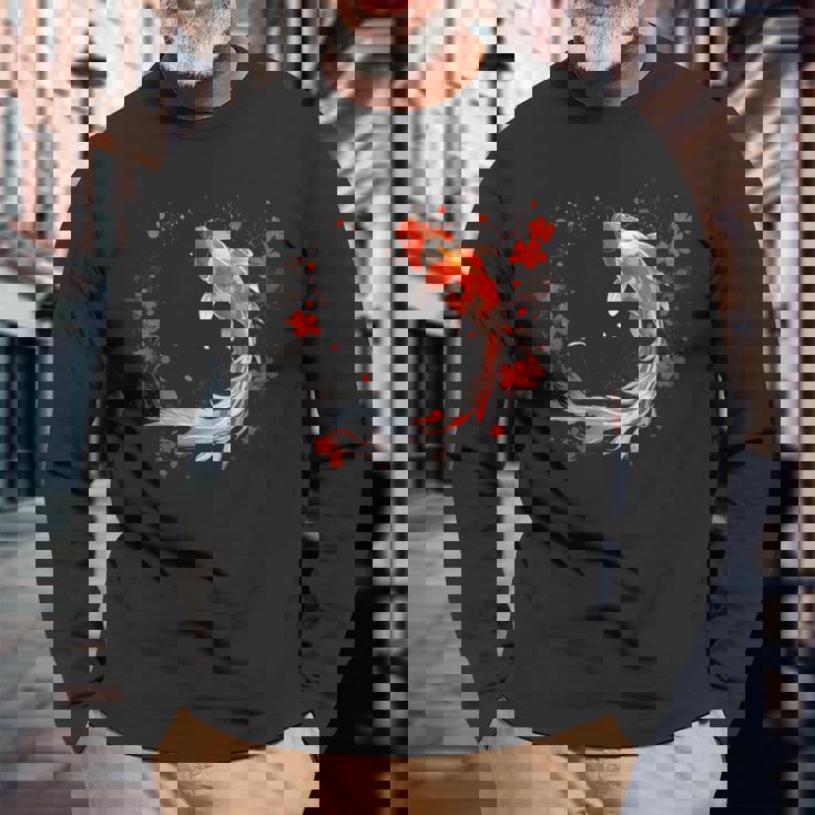 鯉 錦鯉 平和 親切 縁起 長袖Tシャツ 高齢者への贈り物