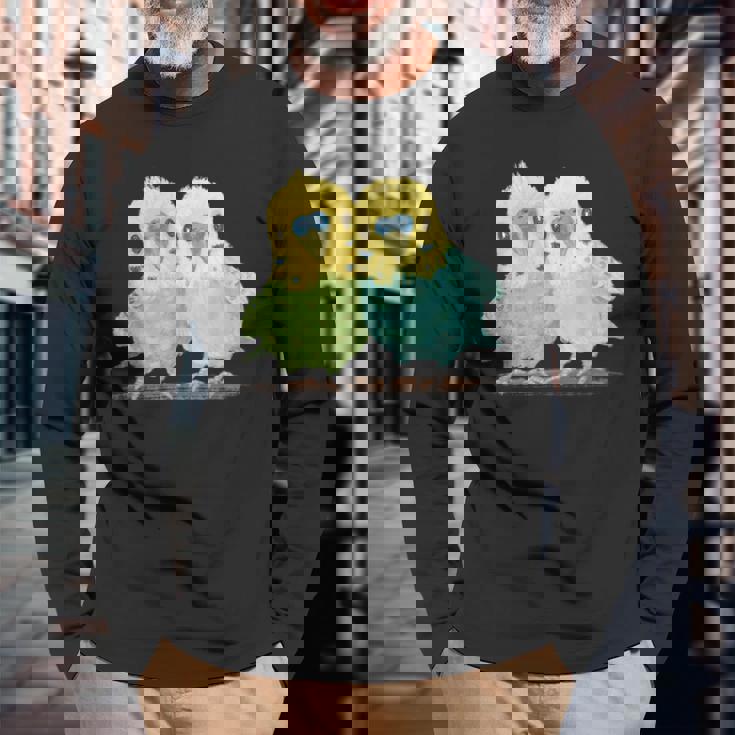 鳥 インコ かわいい ペット おもしろ 動物 イラスト 長袖Tシャツ 高齢者への贈り物