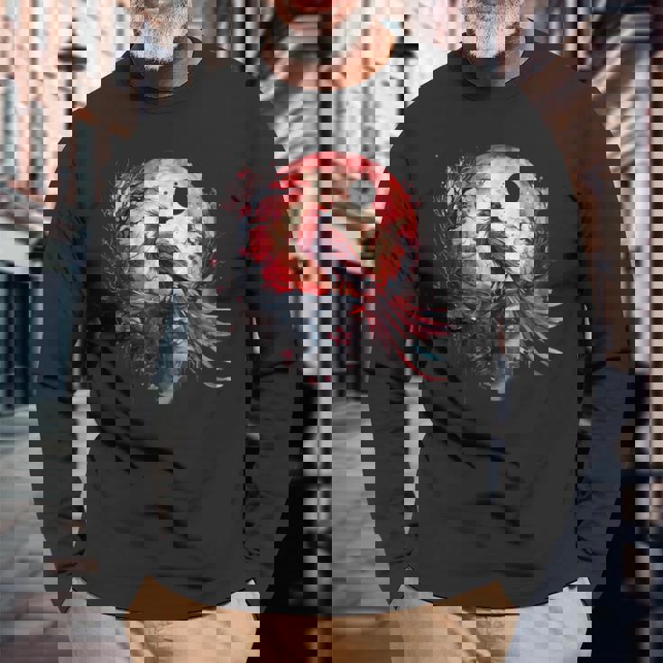 鳳凰 月 火 鳳凰 鳥 桜 木 神話 鳥 長袖Tシャツ 高齢者への贈り物