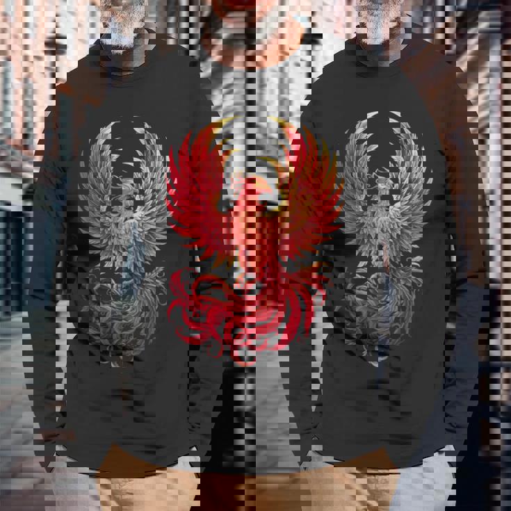 鳳凰 神話 鳥 ライズ 若返り 火の鳥 長袖Tシャツ 高齢者への贈り物