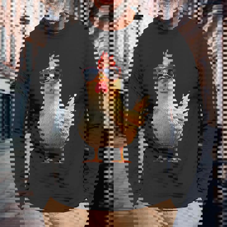 鶏 農家 農家 甘い 鶏 長袖Tシャツ 高齢者への贈り物