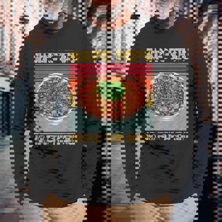 麻婆豆腐 魂を癒す 中華料理 ファン 面白い レトロ 長袖Tシャツ 高齢者への贈り物