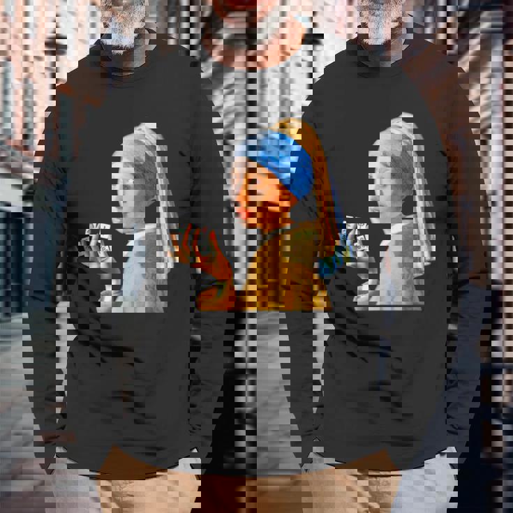 麻雀 牌 おもしろ ネタ フェルメール グッズ 服 面白いtシャツ 面白い メンズ 雀士 プレゼント おしゃれ 長袖Tシャツ 高齢者への贈り物