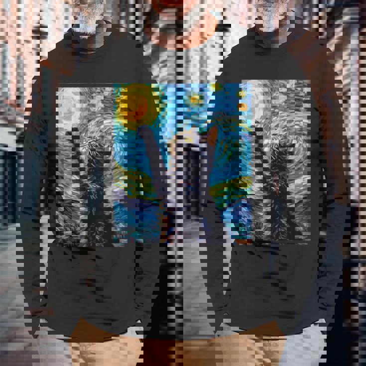 黒猫のヴィンテージアート 猫好き 猫飼い 猫 ネコ ねこくろねこ好き 面白い サプライズ ギフト にゃんこ 長袖Tシャツ 高齢者への贈り物