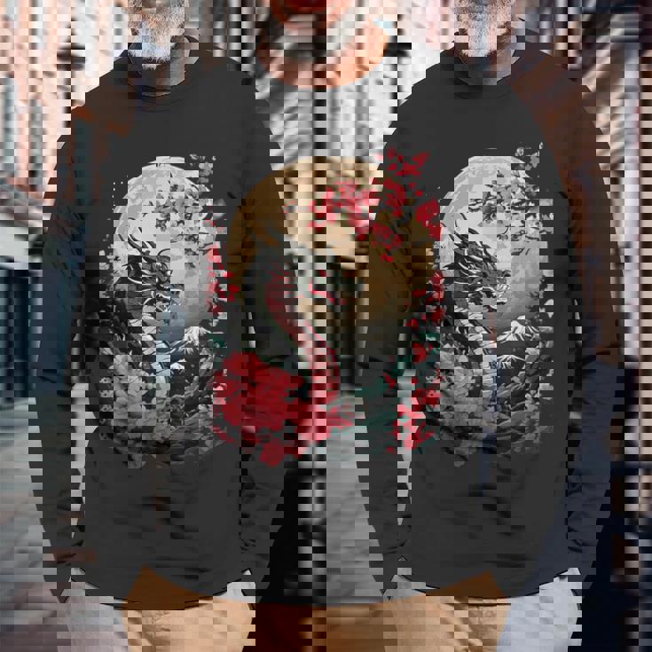 黒龍 桜 日本 美学 日本龍 長袖Tシャツ 高齢者への贈り物