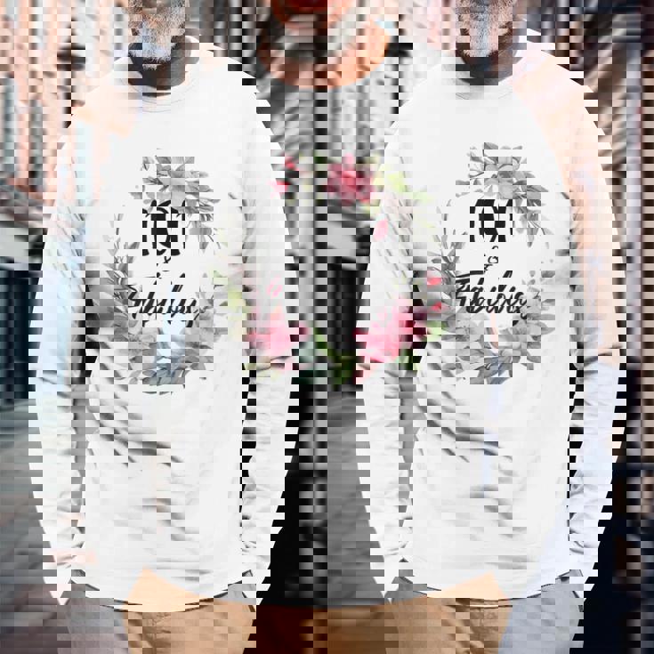 101歳&素晴らしいフローラルパーティーハッピー101歳の誕生日 長袖Tシャツ 高齢者への贈り物