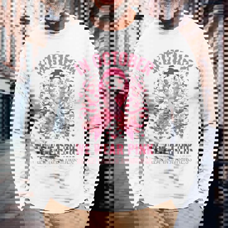 10月にはピンクリボンデザインの乳がんウォークを着用 長袖Tシャツ 高齢者への贈り物