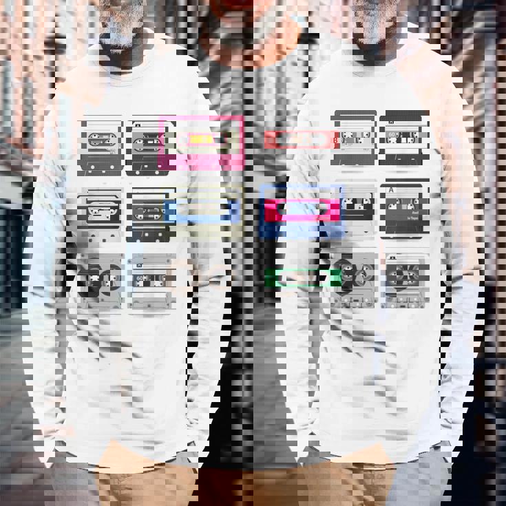 80 年代のロック カセットシャツ男性ヴィンテージ ロック カセット テープ 長袖Tシャツ 高齢者への贈り物