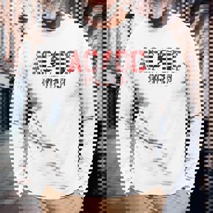AcDcロックミュージックバンドpwrupフォトロゴ。 長袖Tシャツ 高齢者への贈り物