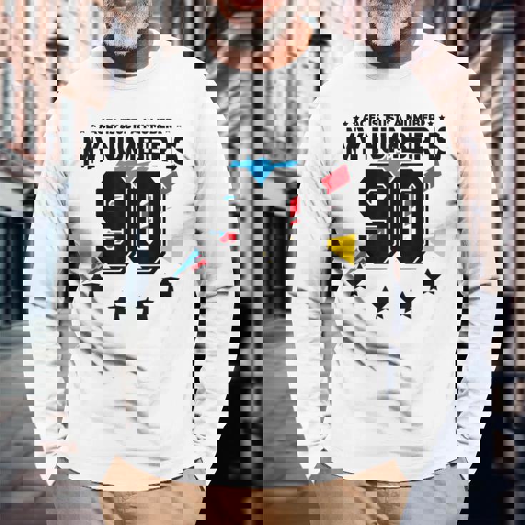 Age Is Just Number スポーツ 90歳 面白い 90歳の誕生日 長袖Tシャツ 高齢者への贈り物