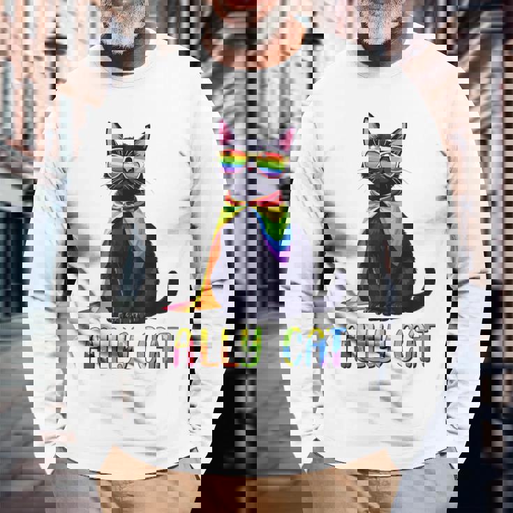 Ally Cat Lgbtゲイプライド月間2025レインボー平等権 長袖Tシャツ 高齢者への贈り物