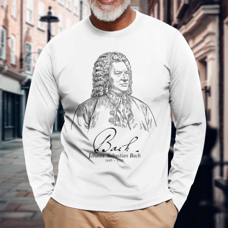 Bach German Composerバッハ、ドイツの作曲家、音楽家、クラシカル 長袖Tシャツ 高齢者への贈り物