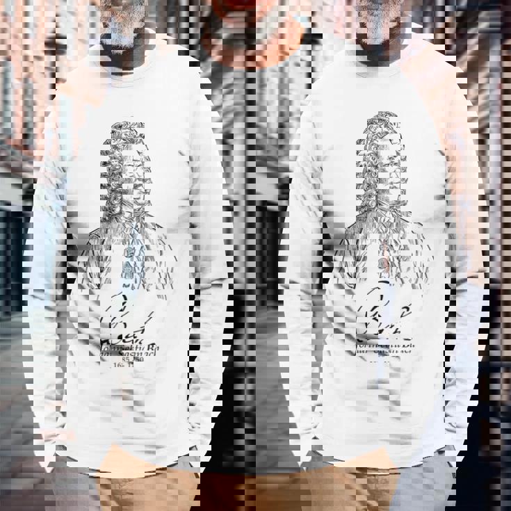 Bach German Composerバッハ、ドイツの作曲家、音楽家、クラシカル 長袖Tシャツ 高齢者への贈り物