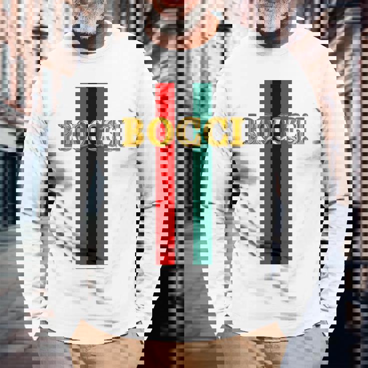 Bocci ぼっち《フェイクゴールド ロゴ》緑 赤 ライン【変なデザイン屋さん】陰キャ オタク ブランド パロディ 面白 長袖tシャツ 長袖Tシャツ 高齢者への贈り物