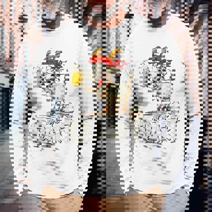 Bock Auf Dart ヤギとビールジョッキ 面白いダーツプレーヤー 長袖Tシャツ 高齢者への贈り物