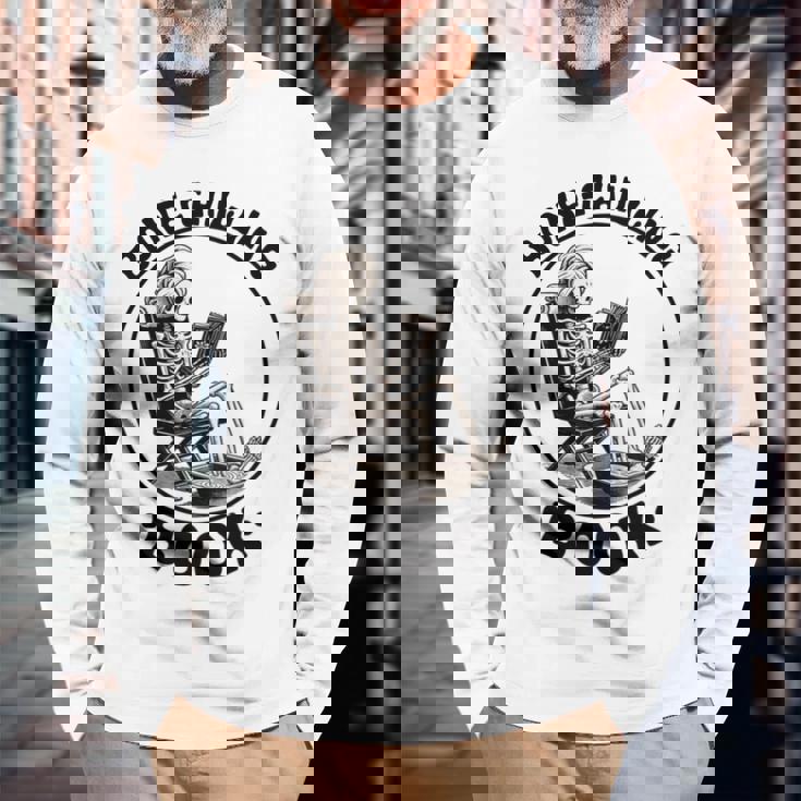 Bone-Chilling 本 スケルトン 読書 ブックワームブックラバーズ 長袖tシャツ 長袖Tシャツ 高齢者への贈り物