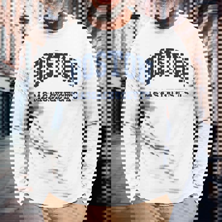 Boston Massachusetts Throwback Classic 長袖Tシャツ 高齢者への贈り物
