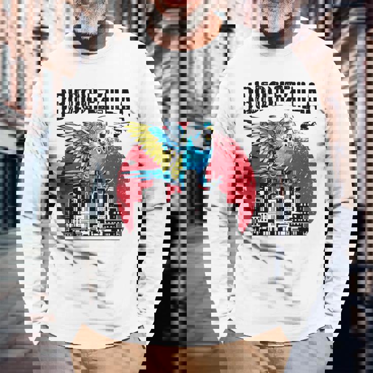 Budgiezilla 面白いインコ セキセイインコ セキセイインコ セキセイインコ 鳥好き 長袖Tシャツ 高齢者への贈り物