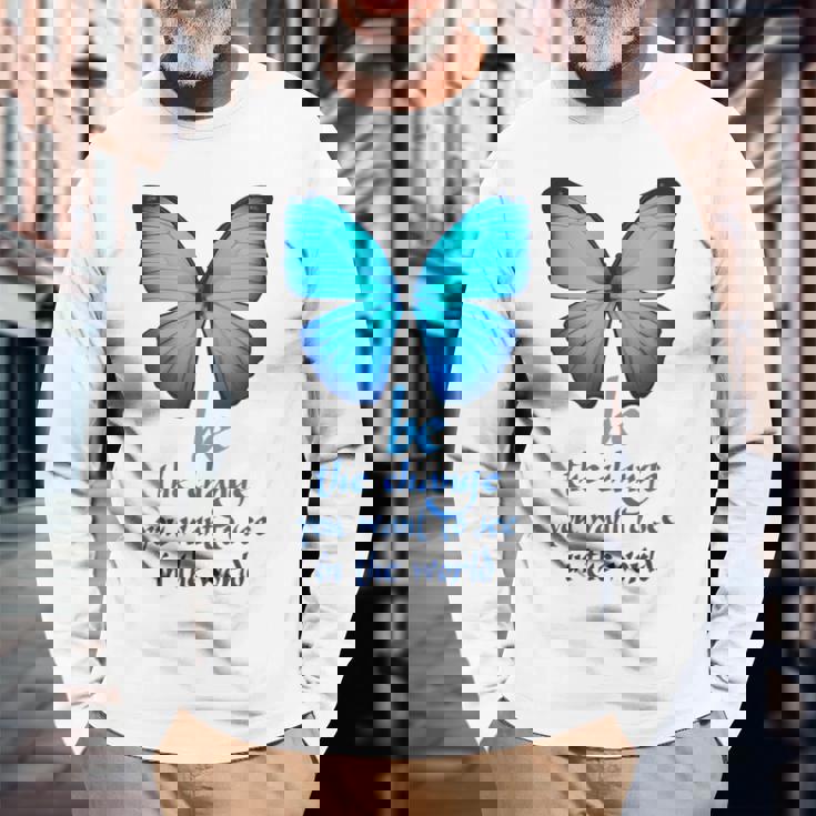 Be The Change 蝶 長袖Tシャツ 高齢者への贈り物