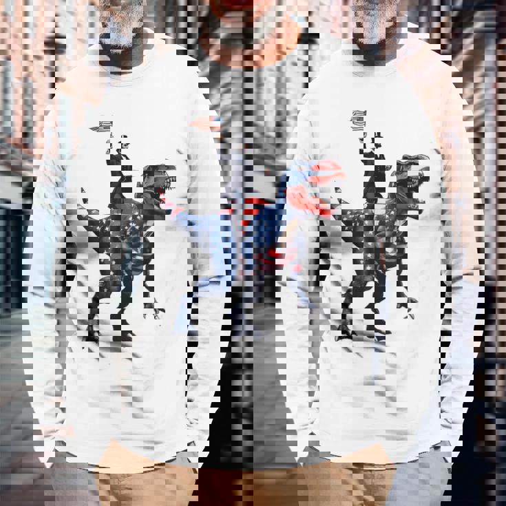 Dino Abraham Lincoln 4Th Of July Boys American Flag 長袖Tシャツ 高齢者への贈り物