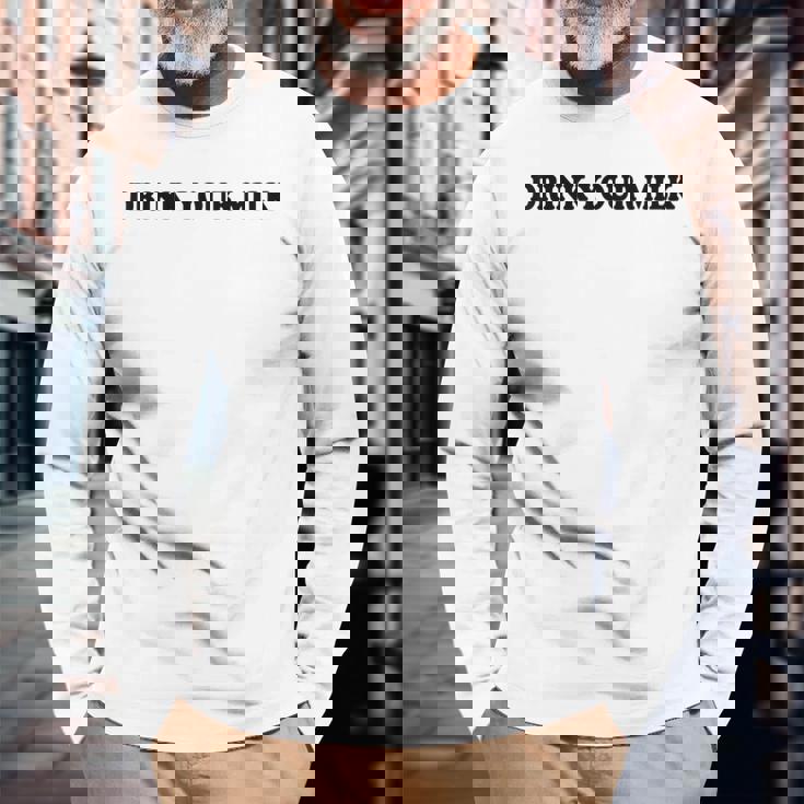 Drink Your Milk MilkDad Drink Your Milk 長袖Tシャツ 高齢者への贈り物