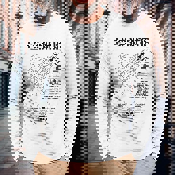 F22 ラプター戦闘機 ジェット仕様 軍用飛行機 F22 ラプター 長袖Tシャツ 高齢者への贈り物