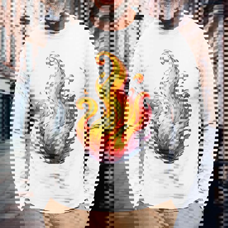 Fire Element Flameのグラフィックアート。あらゆる年齢の方に。 長袖Tシャツ 高齢者への贈り物