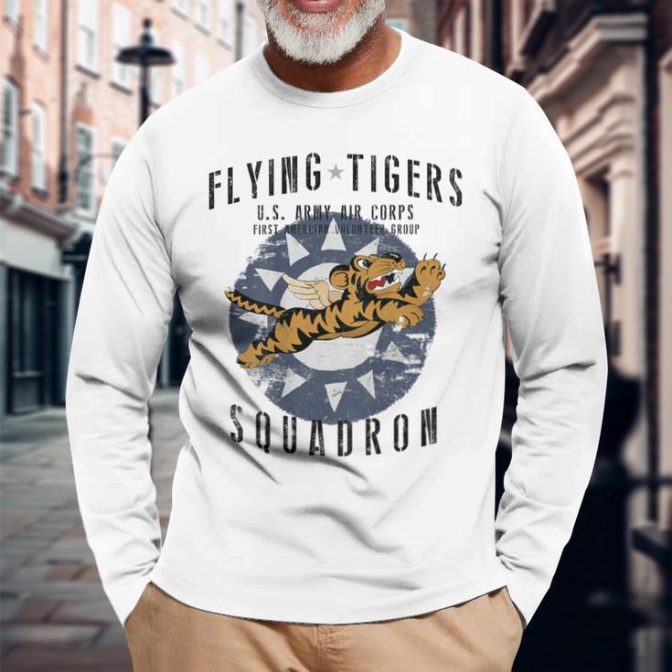 Flying Tigersquadron 第二次世界大戦ヴィンテージ記章 バックプリント 長袖Tシャツ 高齢者への贈り物
