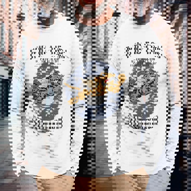 Flying Tigersquadron 第二次世界大戦ヴィンテージ記章 バックプリント 長袖Tシャツ 高齢者への贈り物