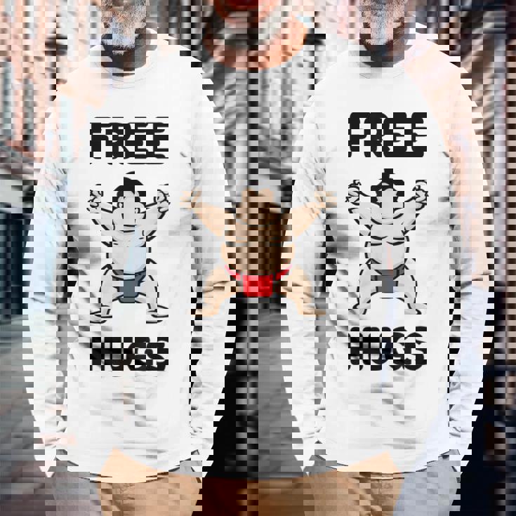 Free Hugs おもしろ相撲力士 相撲ハグ カワイイ相撲ハグ 長袖Tシャツ 高齢者への贈り物