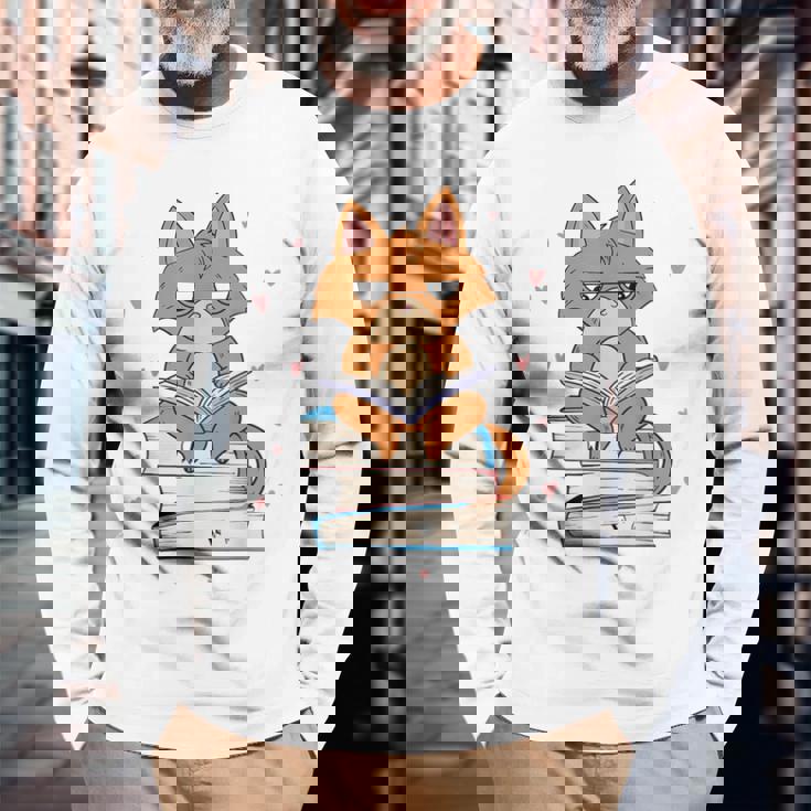 Cat & Amp Amp Book Lover シャツ 猫と本の愛好家 長袖Tシャツ 高齢者への贈り物