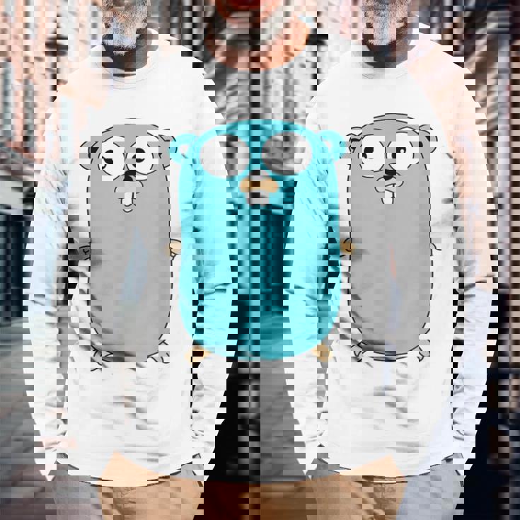 Go Golang プログラミング言語ロゴ マスコットゴファー 長袖Tシャツ 高齢者への贈り物