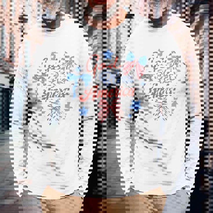 God Bless America コケットボウ 7月4日 キリスト教の愛国心 長袖Tシャツ 高齢者への贈り物