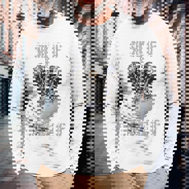 Hd-Twin シャットアップまたはナックルアップ ナックルヘッド レトロ バイカーギア 長袖Tシャツ 高齢者への贈り物