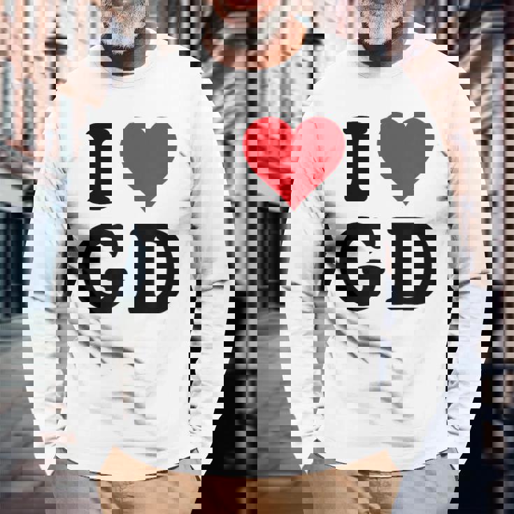 I Heart Gd Initials I Love GD First And Last Name G D 長袖Tシャツ 高齢者への贈り物