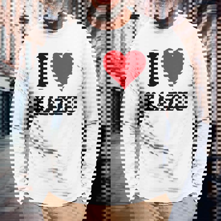 I Heart Kazu 名 I Love パーソナライズ 長袖Tシャツ 高齢者への贈り物