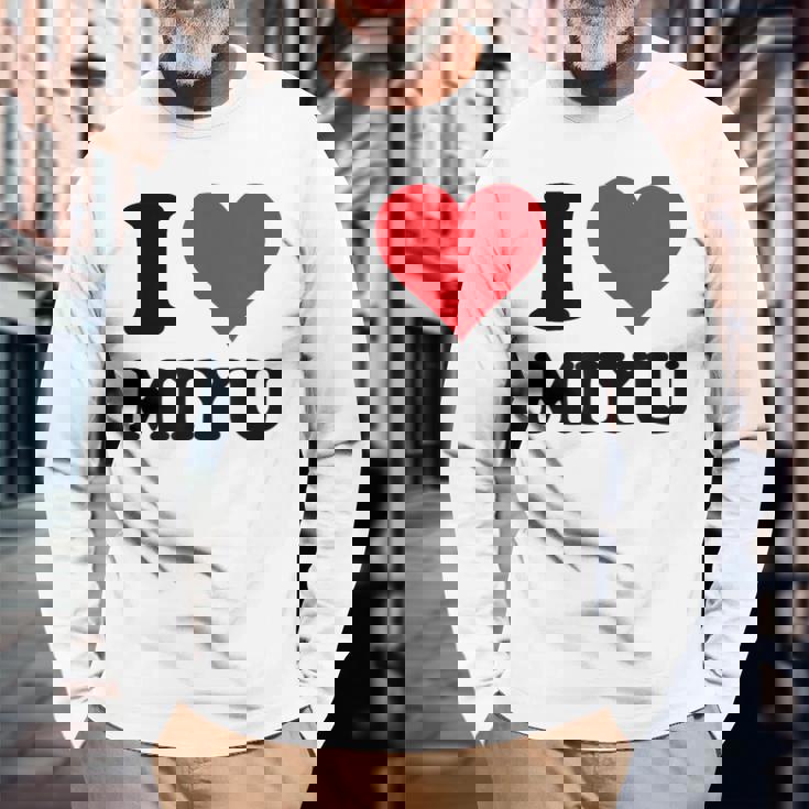 I Heart Miyu ファーストネーム I Love パーソナライズ 長袖Tシャツ 高齢者への贈り物