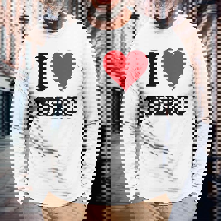 I Heart Teru 名 I Love パーソナライズ 長袖Tシャツ 高齢者への贈り物